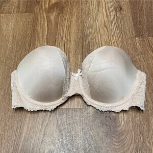 Victorias Secret Dream Angels Strapless Nude Lace Bra Underwire Size 32D